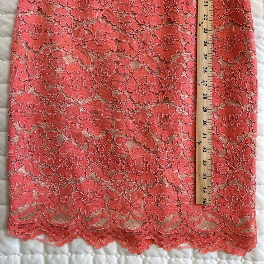 VINCE CAMUTO Pink Salmon Lace Overlay Sheath Dress Floral Sleeveless Size 10 - Picture 14 of 15